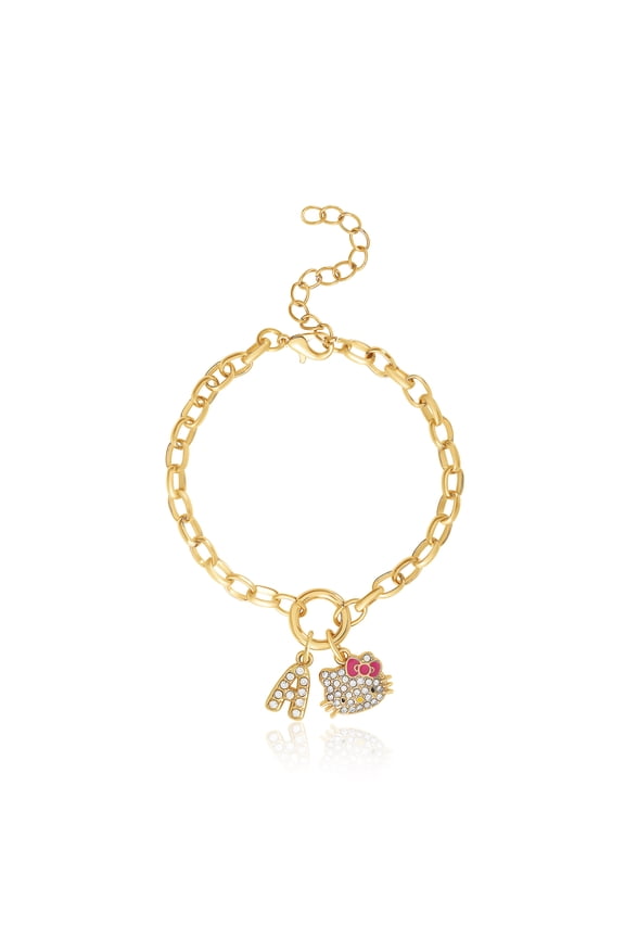 Initial Crystal Charm Bracelet, Gold‑Tone, Adjustable