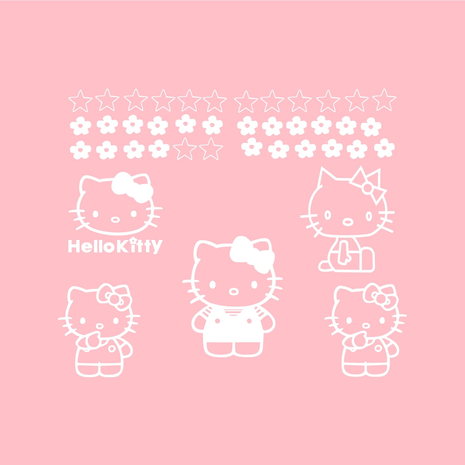 Hello Kitty Inspired Wall Decal Sticker Art 7" x 9" Each Lovely Cute