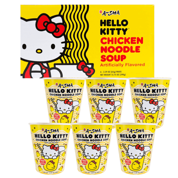 Hello Kitty Vegan Ramen Noodle Cup, 6 Pack, Chicken Flavor, Premium Microwaveable Ramen Soup Mix, Asian Snacks