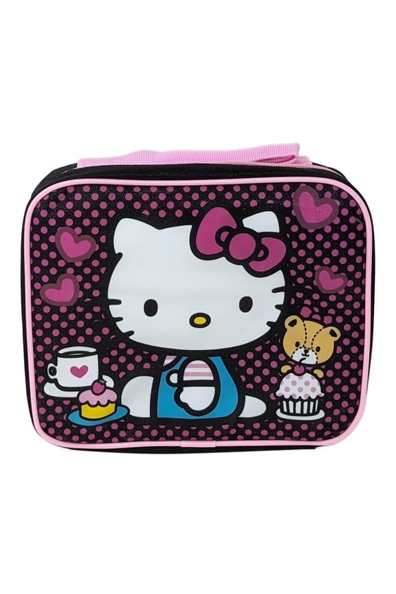 Insulated Lunch Bag Cupcakes Hearts Pink Black