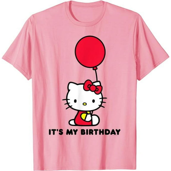Hello Kitty Its My Birthday T-Shirt, Cute Tee For Men Women Cat Lovers, Light Pink Color, Size M