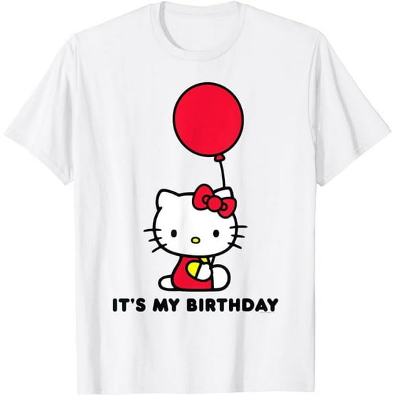 Hello Kitty Its My Birthday T-Shirt, Cute Tee For Men Women Cat Lovers, White Color, Size S