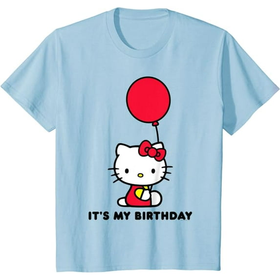 Hello Kitty Its My Birthday Youth T-Shirt, Cute Tee For Boys Girls Kids Toddler, Light Blue Color, Size L