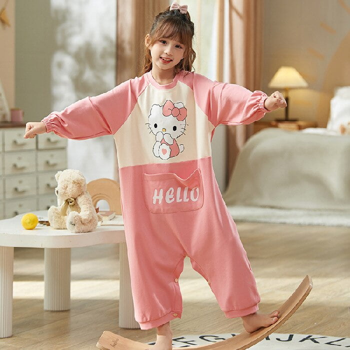 Hello Kitty Kawaii Sanrio Kids Pajamas Anime Kuromi Girl Sleepwear Cotton  Spring Autumn Boy Home Clothing Girl Children Clothing
