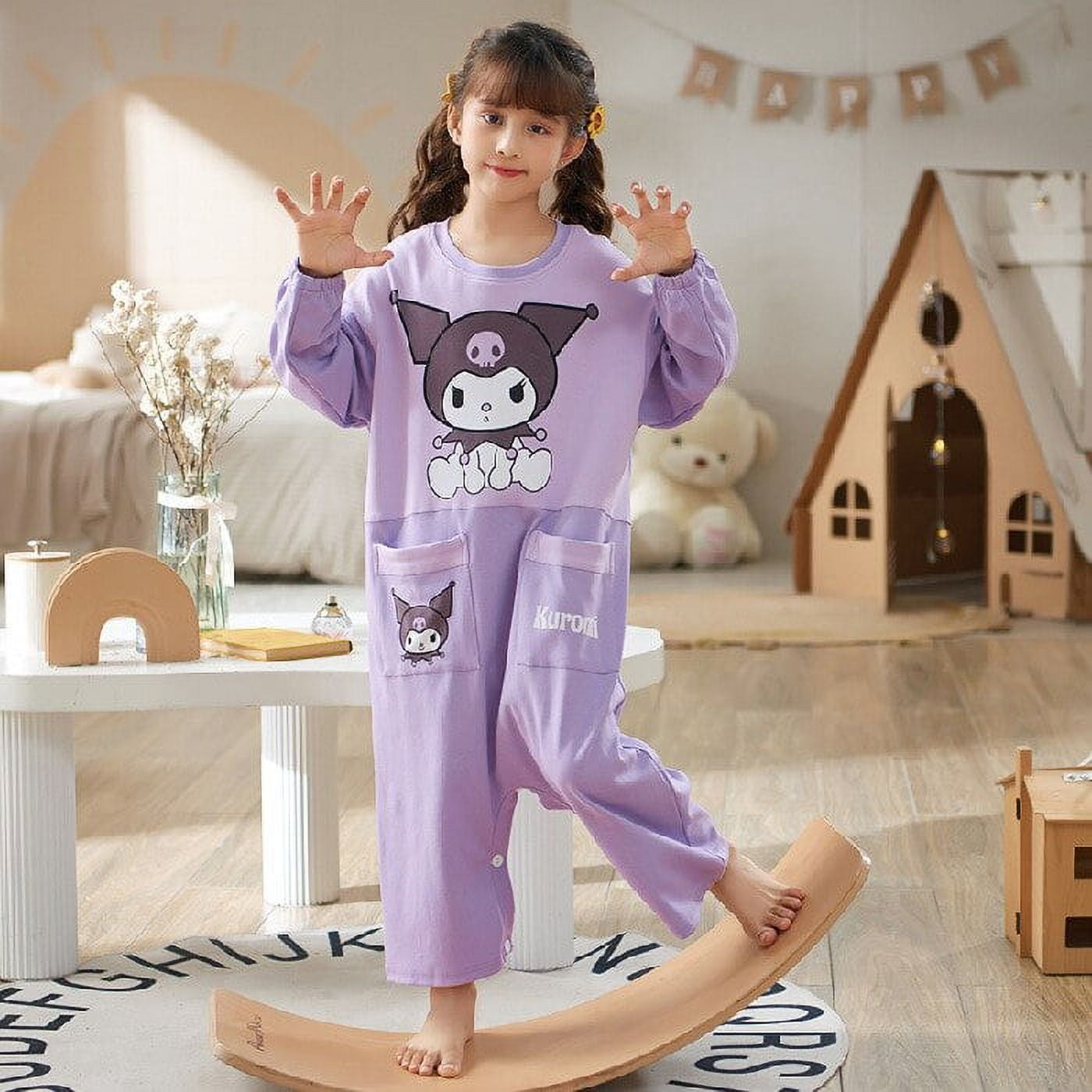 Hello Kitty Kawaii Sanrio Kids Pajamas Anime Kuromi Girl Sleepwear ...
