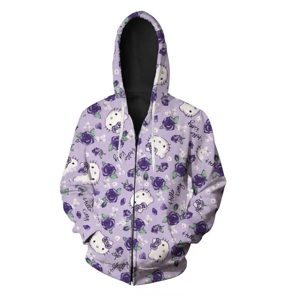 Hello Kitty Kawaii coat girls cute 3d print beautiful zipper hoodie spring winter jacket fashion ...
