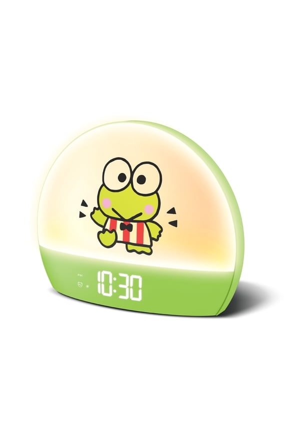 Keroppi Sunrise Alarm Clock, USB Powered Digital Bedside Clock with Night Light, 6 Color Modes, RGB Light, Time Date Temperature Display, Green