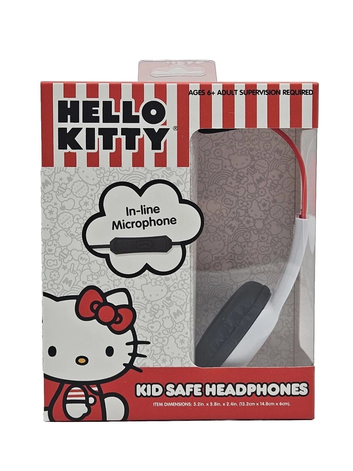 Hello Kitty Kid Safe Headphones Red/White w/Mic - Walmart.com