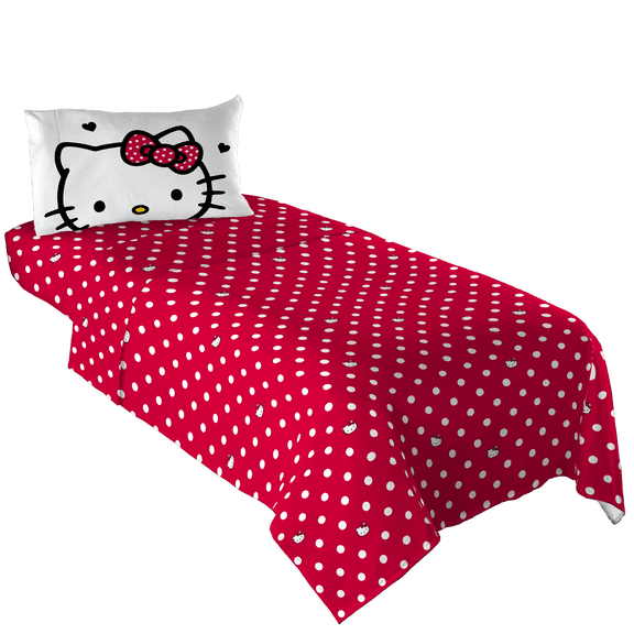 Hello Kitty Kids 3 Piece Red White Polka Dots Sheet Set, Twin
