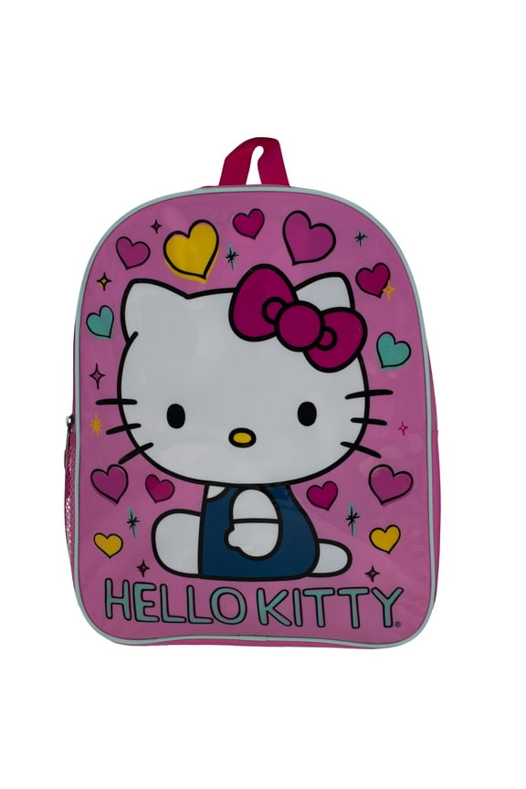 Hello Kitty Kids Backpack, Elementary School Girls Book Bag with Padded Straps, Pink