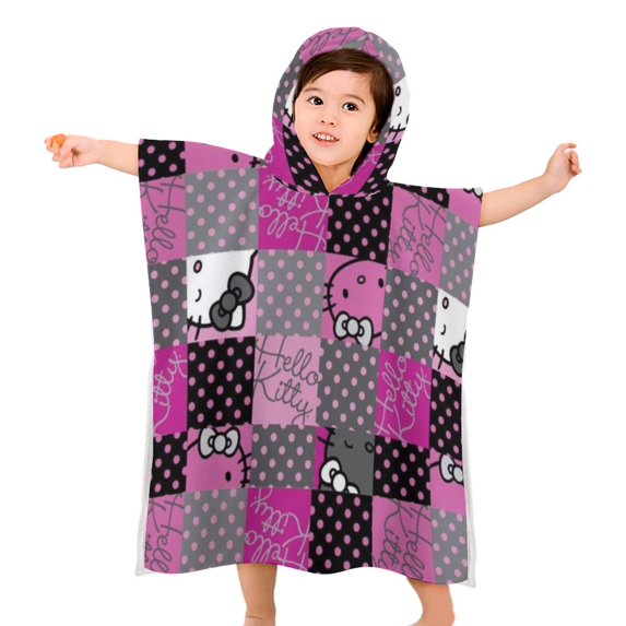 Hello Kitty Kids Beach Towels with Hood Soft Quick Dry Absorbent Hooded Towels Bath Robe for Swim Pool Bath Poncho Towels