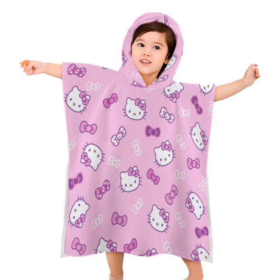 Hello Kitty Kids Beach Towels with Hood Soft Quick Dry Absorbent Hooded Towels Bath Robe for Swim Pool Bath Poncho Towels