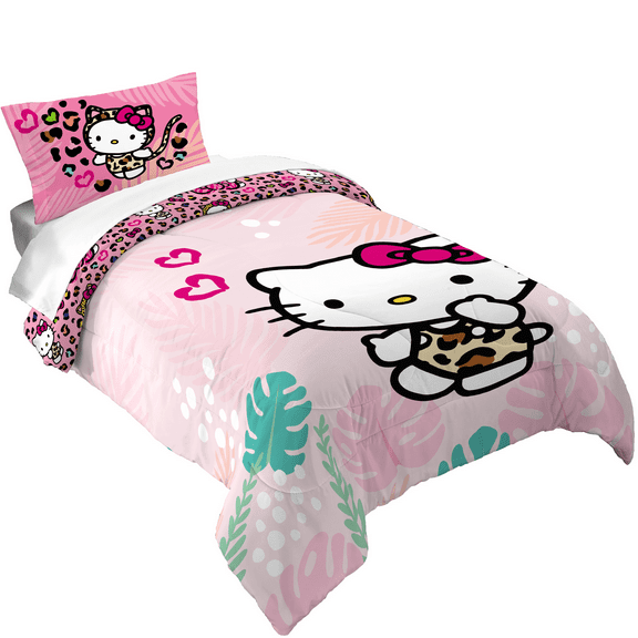 Hello Kitty Kids 2 Piece Pink Reversible Comforter and Pillowcase set, Twin/full