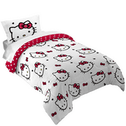 Hello Kitty Kids 2 Piece Red White Reversible Comforter and Pillowcase set, Twin/full