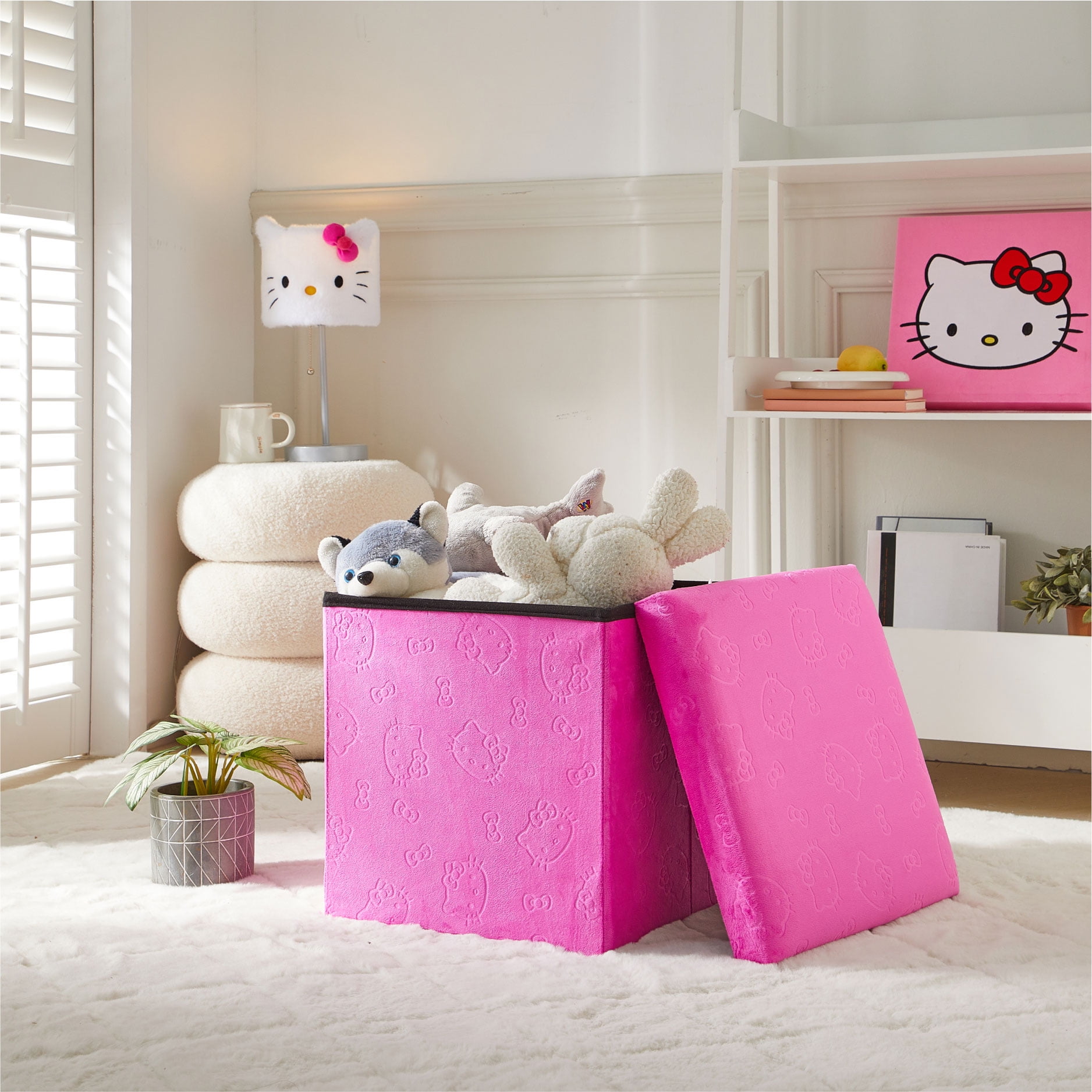 Hello Kitty Kids' Embossed Storage Ottoman, 15 x 15 x 15 Inches, Pink