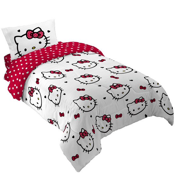 Hello Kitty Kids Full Bed in a Bag, Comforter Sheet Set and Bonus Tote, Red, Sanrio