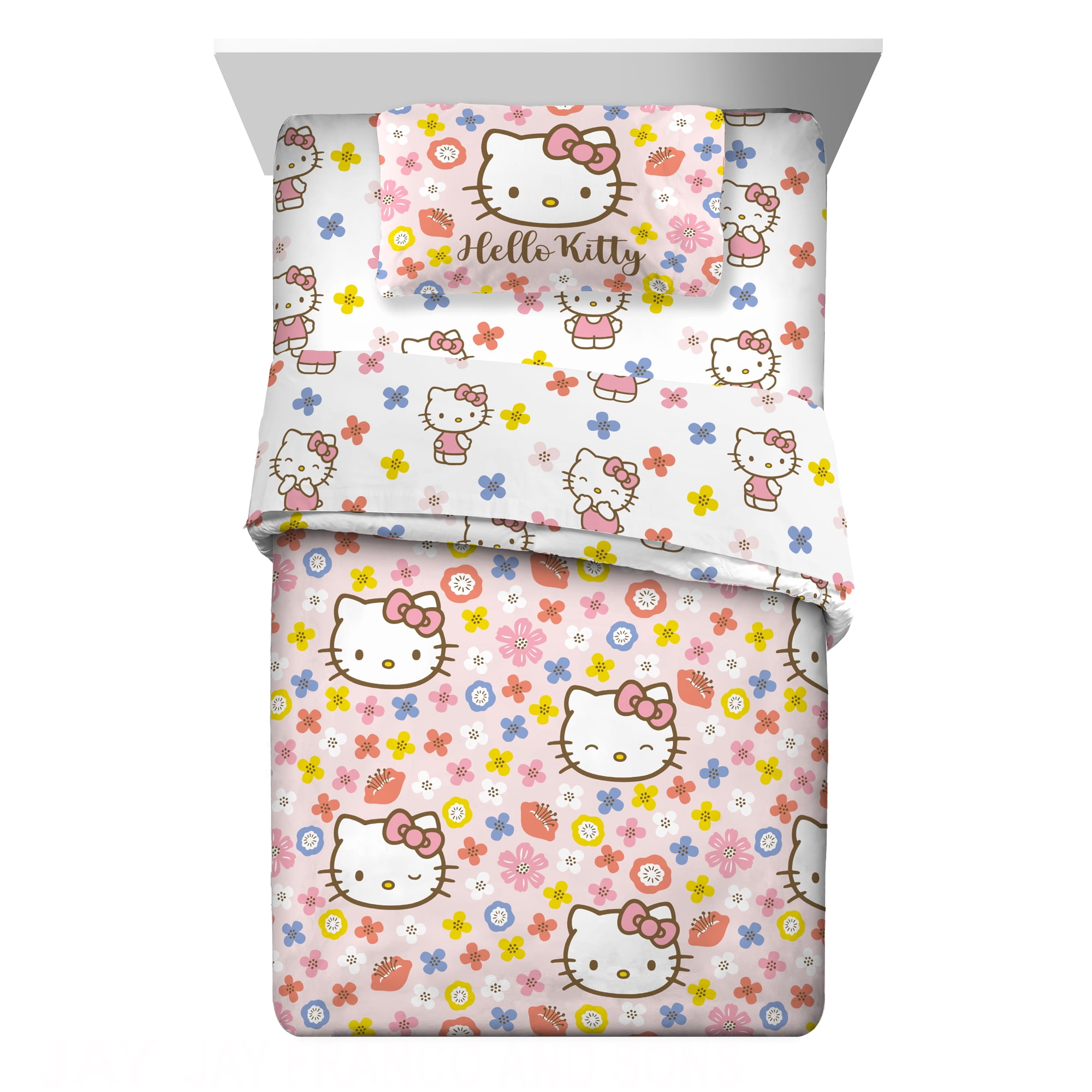 Hello Kitty Kids Full Bed in a Bag, 6Pc Bedding Set, Comforter and Sheets with Bonus Tote