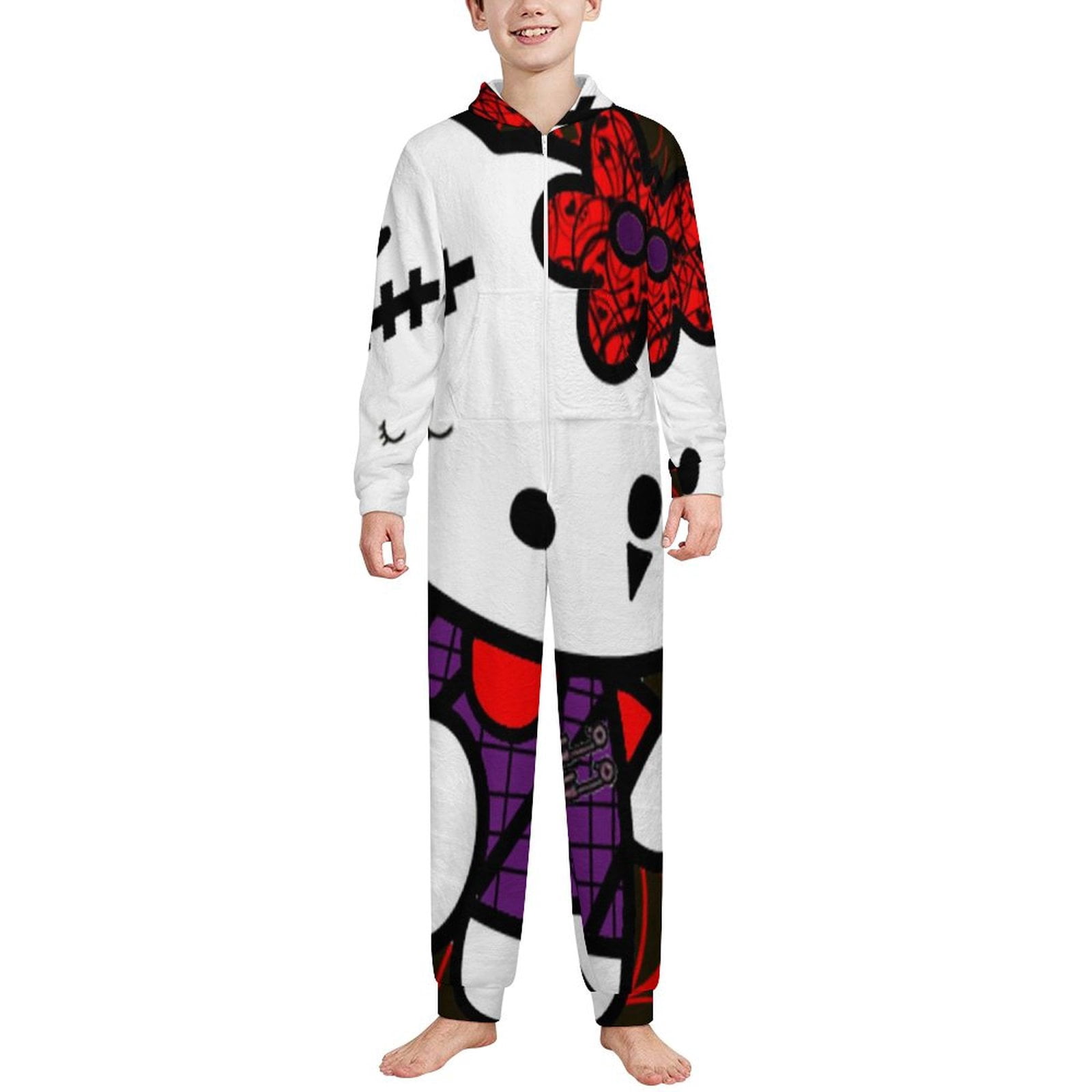 Hello_Kitty Kids Onesie Pajamas, Boys Girls Long Sleeve Zip Up Hooded ...