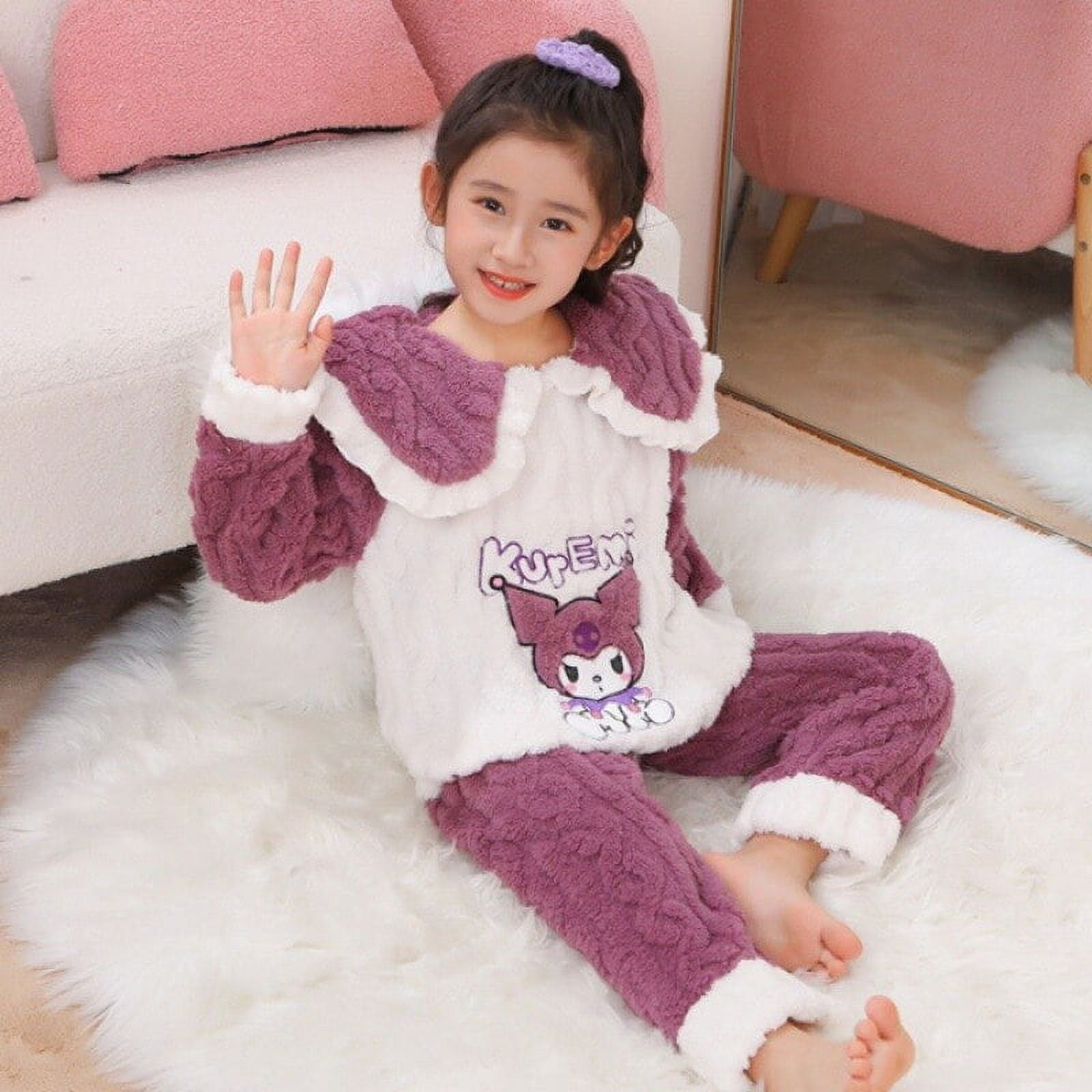 Sanrio Cartoon Kuromi Pajamas Kawaii Anime Cinnamoroll Kids Sleepwear  Spring Autumn Girls Home Clothing Girl Children Clothing
