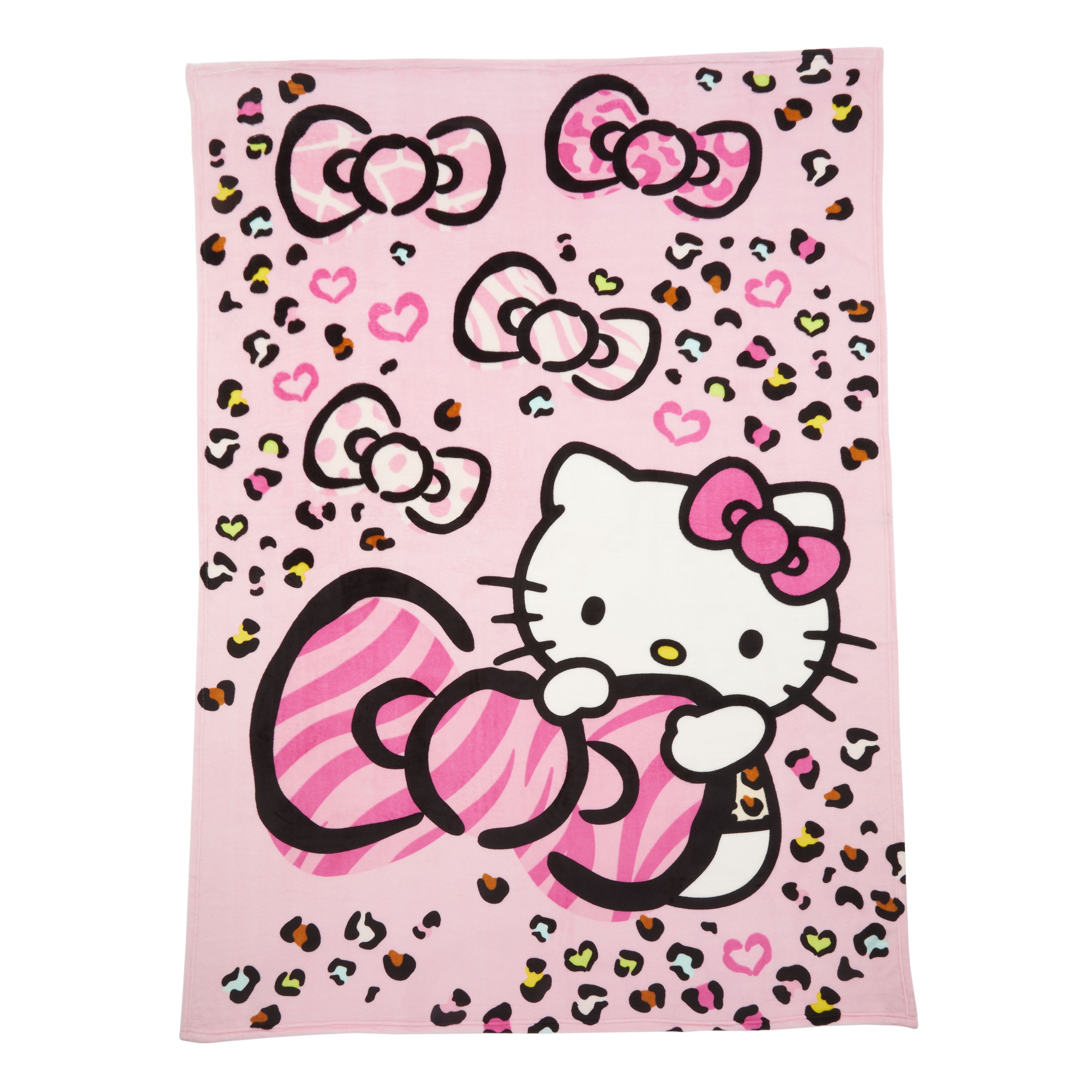 Hello Kitty Kids Plush Twin/Full Blanket, 62 x 90, Pink Animal Print, Sanrio