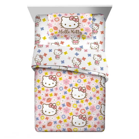 Hello Kitty Kids Queen Bed in a Bag, 6Pc Bedding Set, Comforter and Sheets with Bonus Tote