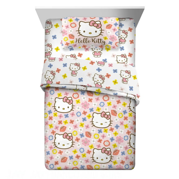 Hello Kitty Kids Twin Bed in a Bag, 5Pc Bedding Set, Comforter and Sheets with Bonus Tote