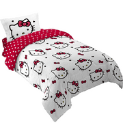 Hello Kitty Kids Twin Bed in a Bag, Comforter Sheet Set and Bonus Tote, Red, Sanrio