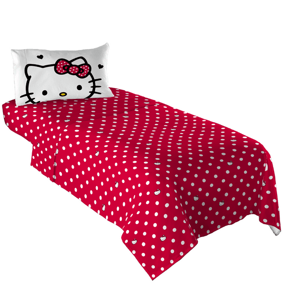 Hello Kitty Kids 3 Piece Red White Polka Dots Sheet Set, Twin