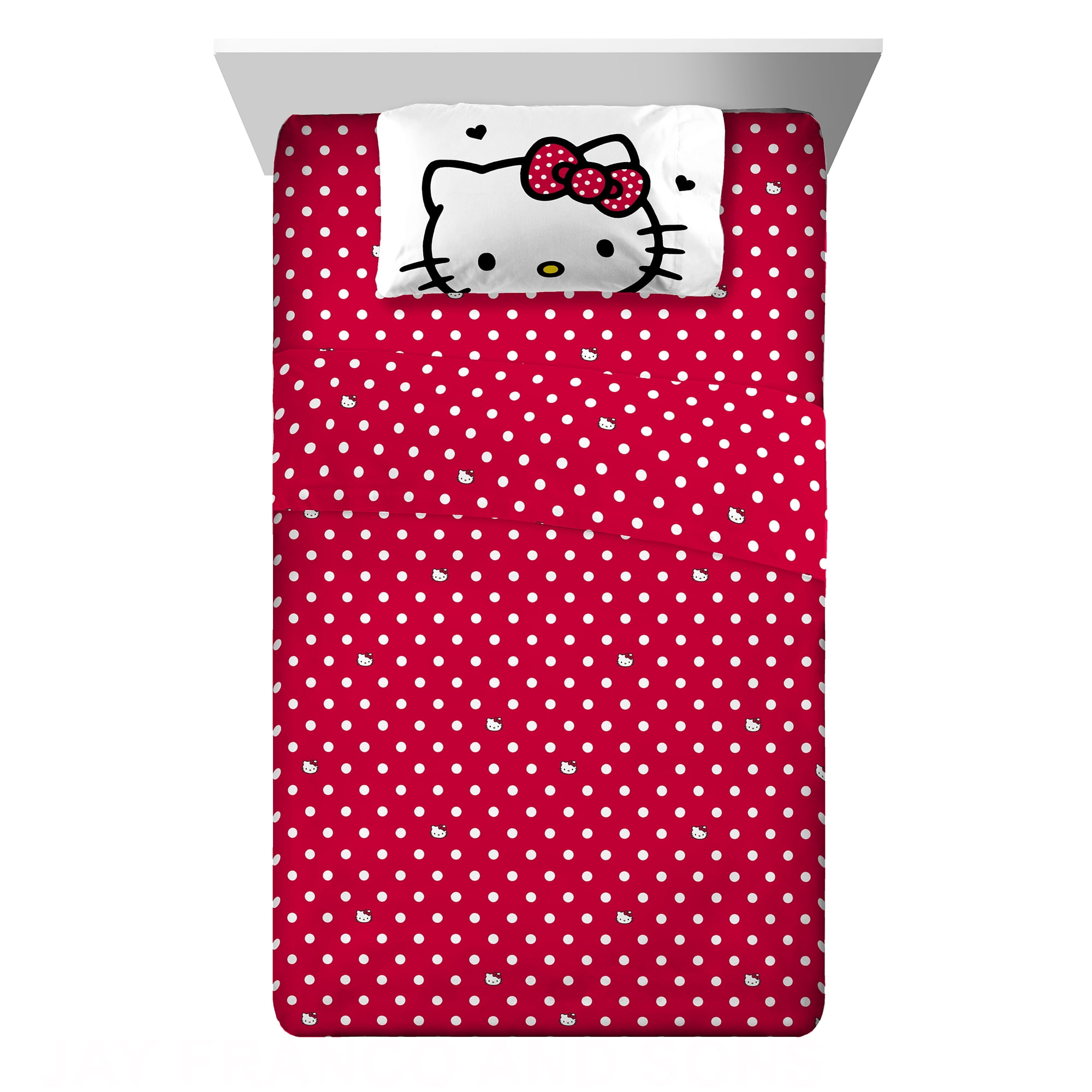 Hello Kitty Kids 3 Piece Red White Polka Dots Sheet Set, Twin