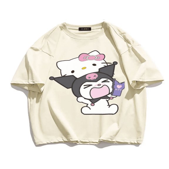 Hello Kitty Kulomi printed cotton short sleeved t shirt Boy And Girl Children's clothing summer new loose same style T shirt