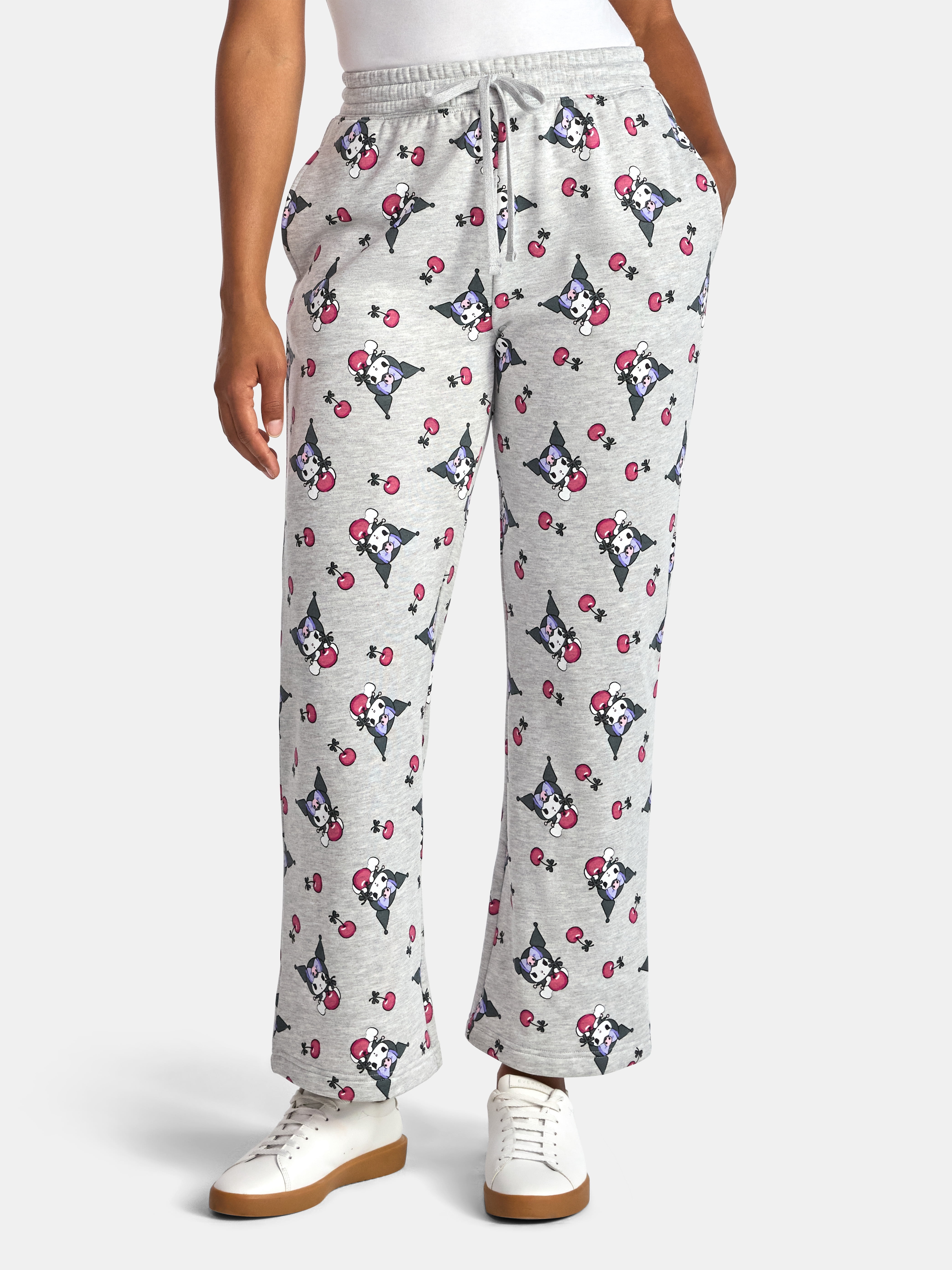 Hello Kitty Women’s Kuromi Graphic Print Wide Leg Jogger Pants, Sizes XXS-XXL