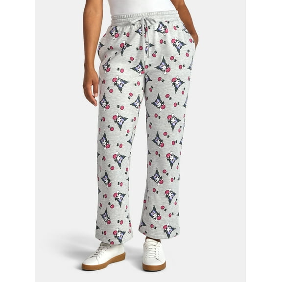 Hello Kitty Women’s Kuromi Graphic Print Wide Leg Jogger Pants, Sizes XXS-XXL