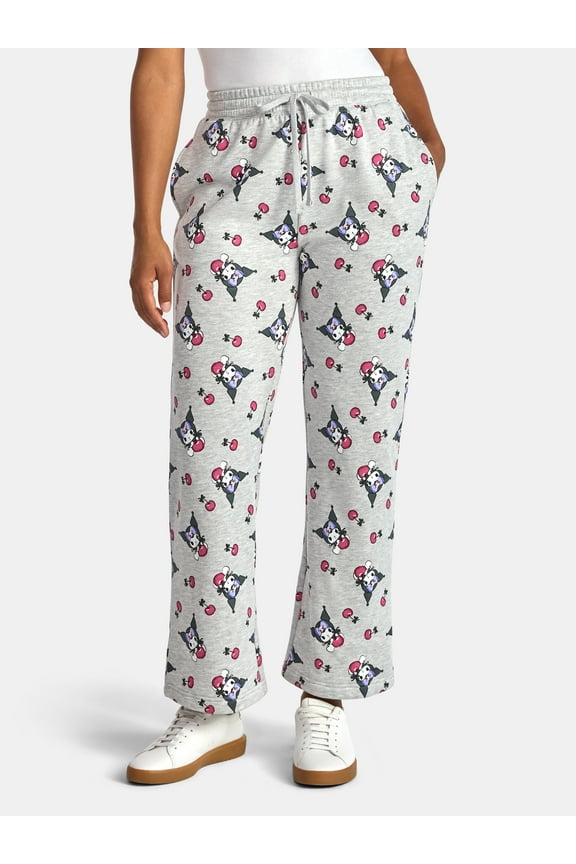 Hello Kitty Women’s Kuromi Graphic Print Wide Leg Jogger Pants, Sizes XXS-XXL