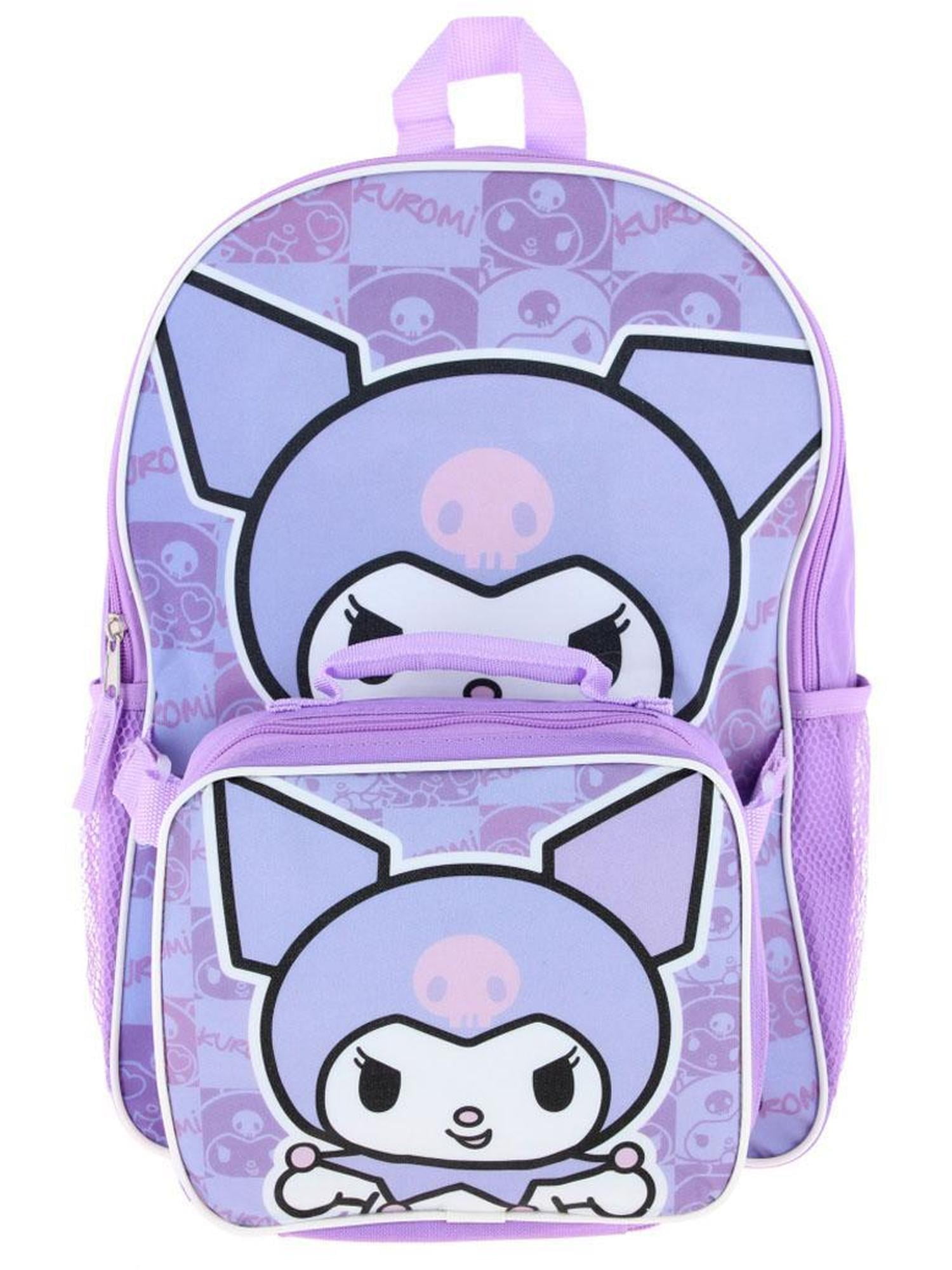 Hello Kitty Kuromi 16" Purple School Backpack and Rectangular Lunch Bag Attached