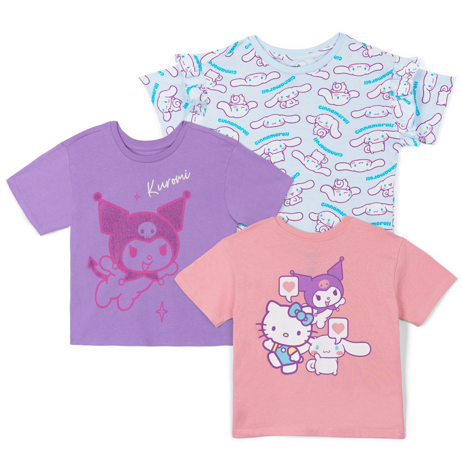 Hello Kitty Kuromi Cinnamoroll 3 Pack T-Shirts Toddler to Big Kid