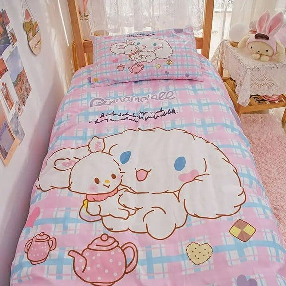 Hello Kitty Kuromi Cinnamoroll Bedding Anime Cartoon Sanrio Dormitory Bed 4-Piece Set Single Bed Sheets Quilt Cover Quilt Cover