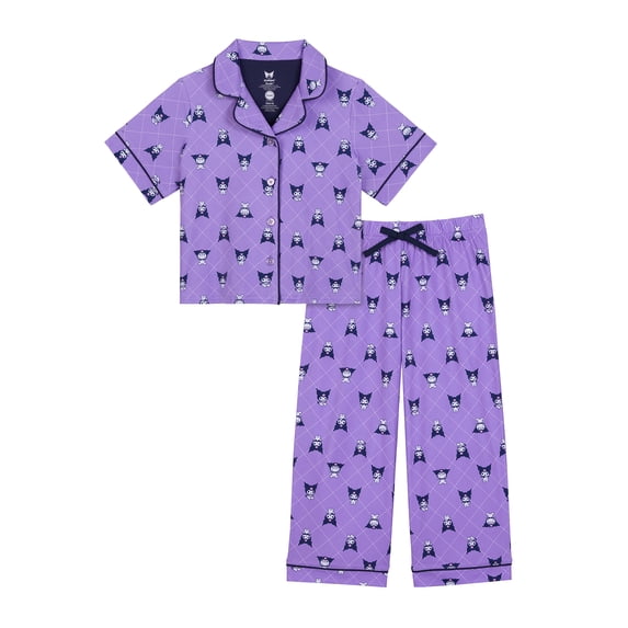Hello Kitty Kuromi Girls Button Front Top and Pants Pajama Set, 2-Piece, Sizes 4-12