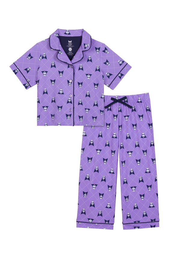 Kuromi Girls Button Front Top and Pants Pajama Set, 2-Piece, Sizes 4-12