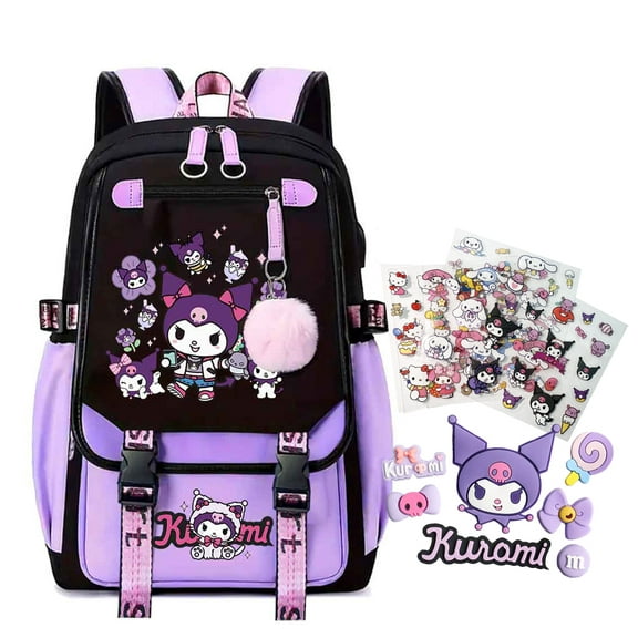 Hello Kitty Kuromi Laptop Backpack Cute Cinnamoroll Travel Hiking Backpack for Women Casual Large Bookbag 18 Inch