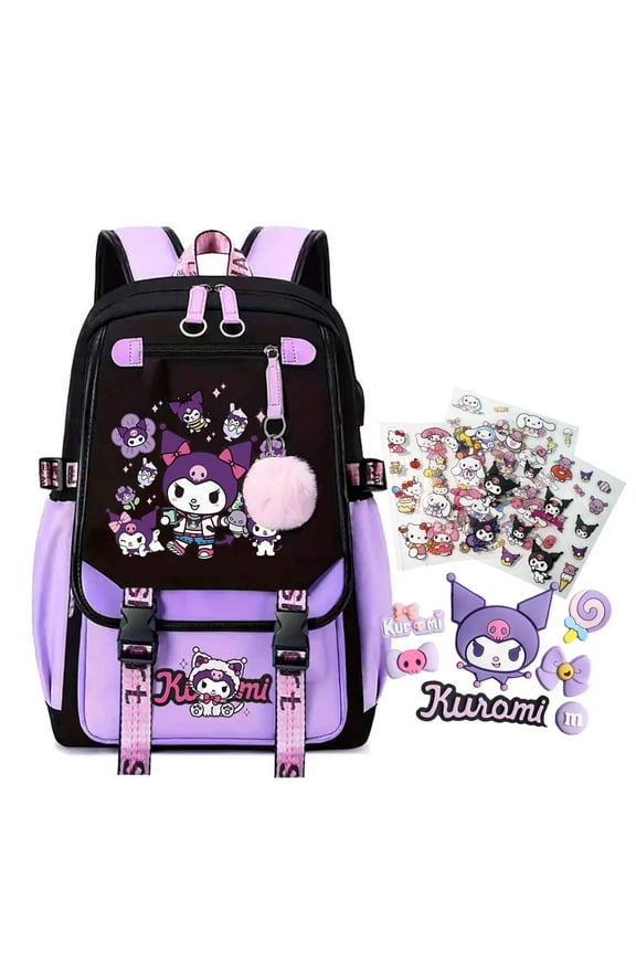 Hello Kitty Kuromi Laptop Backpack Cute Cinnamoroll Travel Hiking Backpack for Women Casual Large Bookbag 18 Inch
