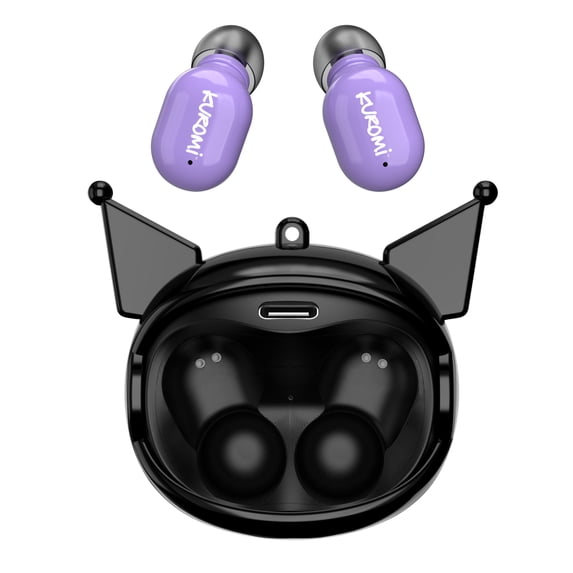 Hello Kitty Kuromi Wireless Bluetooth Earbuds with Rotating Charging Case | Built-in Mic, Hands-Free Calling, Purple and Black Design for Kids & Fans | Flip Face Feature