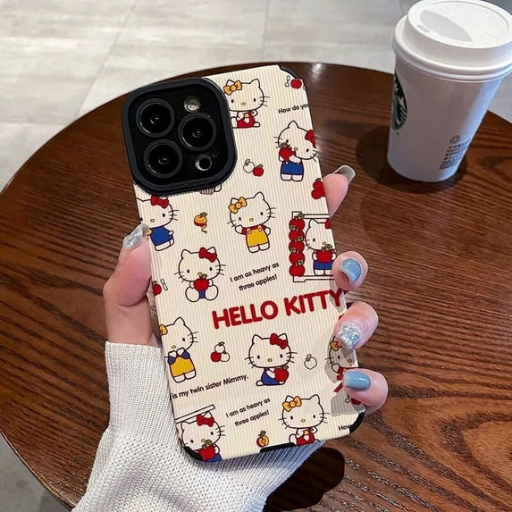 Hello Kitty Kuromi Wrist Strap Holder Case for iPhone 15 14 11 Pro Max 13 12 XR XS X 8 7 Plus SE 2020 Vertical Stripe Back Cover