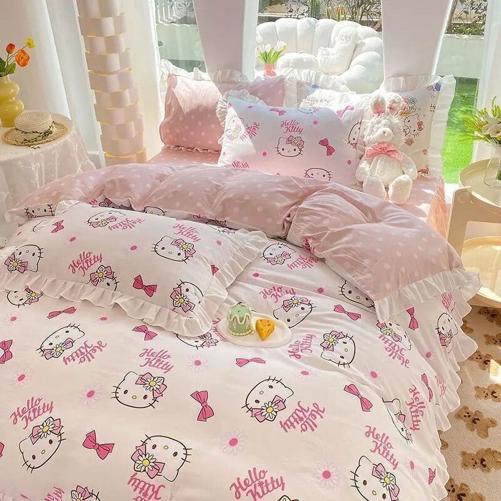 Hello Kitty Lace Cotton Bedding 4Pcs Cartoon Sanrio Bedding Sheets Quilt Cover Pillowcase Student Dormitory 3 Piece Set Walmart