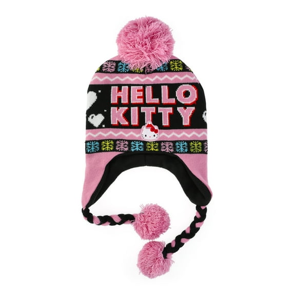 Hello Kitty Hearts and Snowflakes Knit Laplander Hat