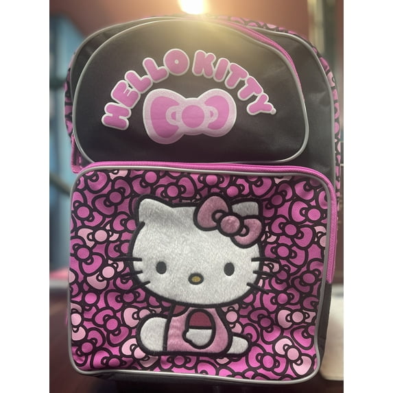 Hello Kitty Large 16" Black and Pink Ribbons Cargo Rolling Backpack
