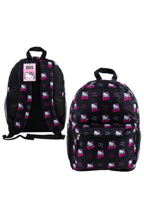 Large Capacity Pink Bow Allover Print Backpack, Black