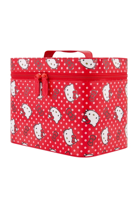 Large Cosmetic Travel Case Organizer, Portable Makeup Box with Mirror and Dual Zipper, Red