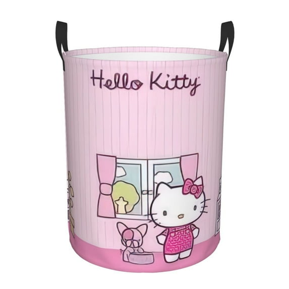 Hello Kitty Laundry Hamper, Dirty Clothes Hamper Storage Basket for Bathroom Bedrooms, Circular Hamper with Handles, Gifts for Boys Girls Men Women