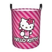 Hello Kitty Laundry Hamper, Dirty Clothes Hamper Storage Basket for Bathroom Bedrooms, Circular Hamper with Handles, Gifts for Boys Girls Men Women