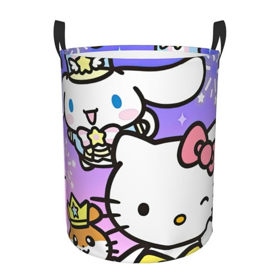 Hello Kitty Laundry Hamper, Dirty Clothes Hamper Storage Basket for Bathroom Bedrooms, Circular Hamper with Handles, Gifts for Boys Girls Men Women